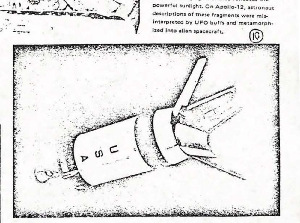 Desenho de um foguete cilíndrico com a inscrição USA e quatro pétalas abertas na ponta.