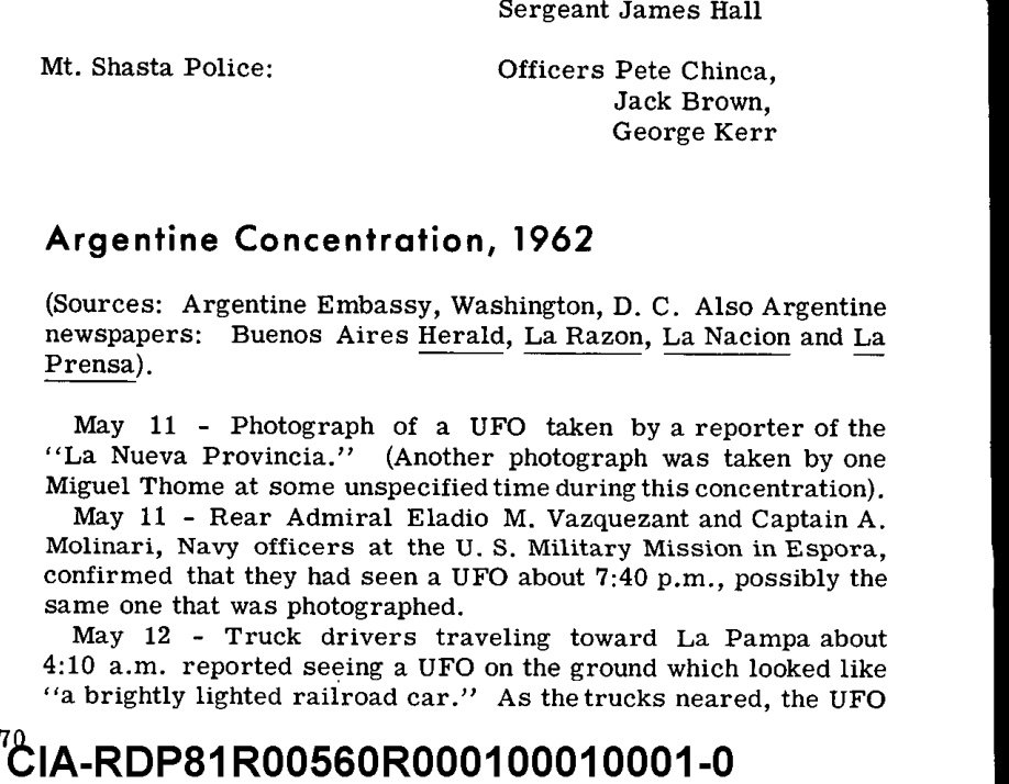 Coluna de texto impresso com o título Argentine Concentration, 1962.
