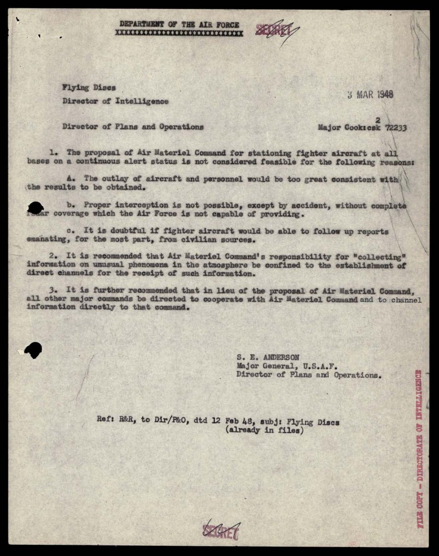 Página datilografada do Departamento da Força Aérea, com data 3 MAR 1948 e itens a, b e c.