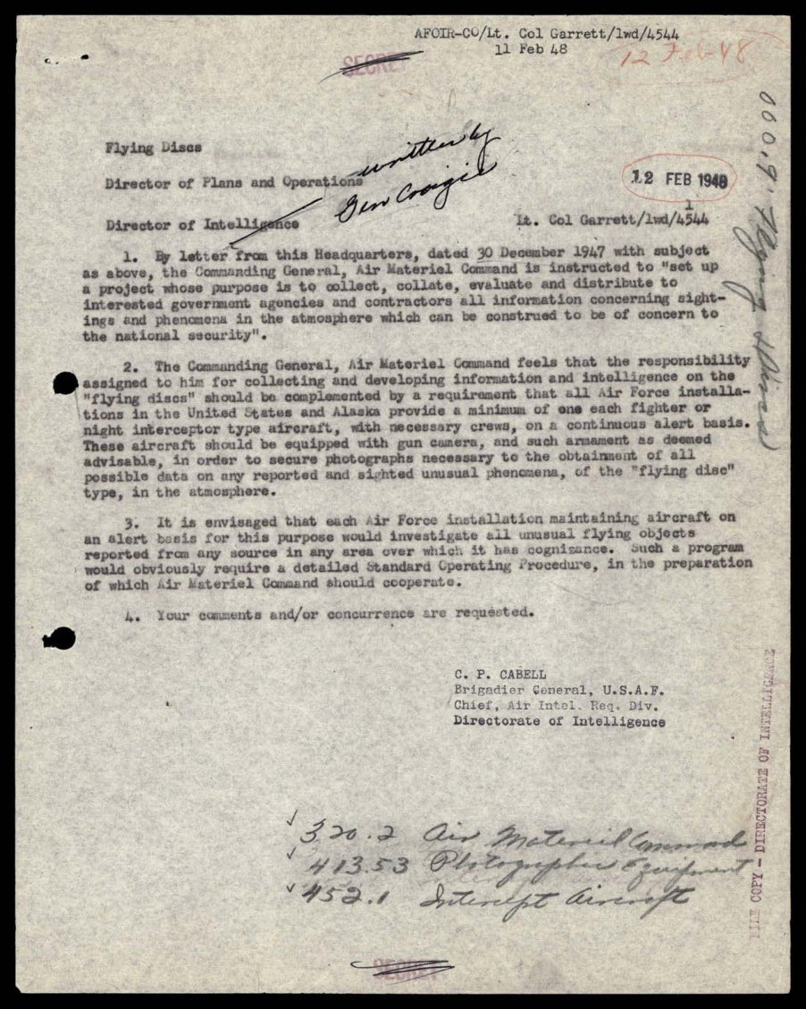 Página datilografada com carimbo de 12 FEB 1948, quatro parágrafos e códigos de arquivo manuscritos no pé.