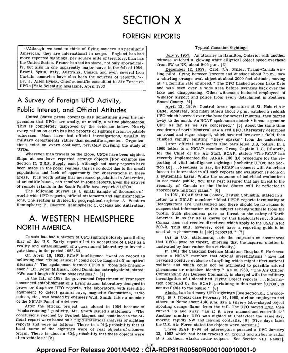 Página impressa em duas colunas com os títulos A. Western Hemisphere e North America e parágrafos sobre o Canadá e o Alasca.