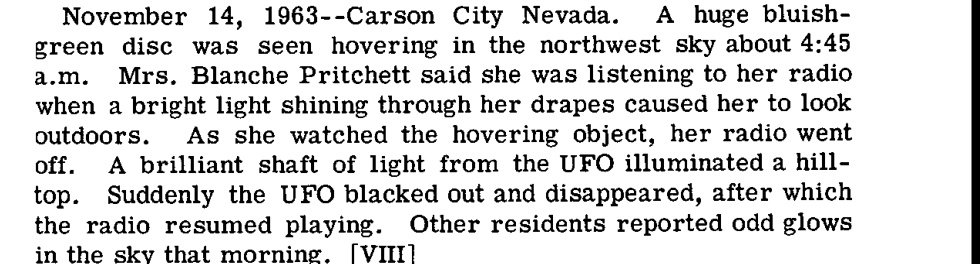 Recorte de página datilografada com o parágrafo que começa com November 14, 1963, Carson City Nevada.