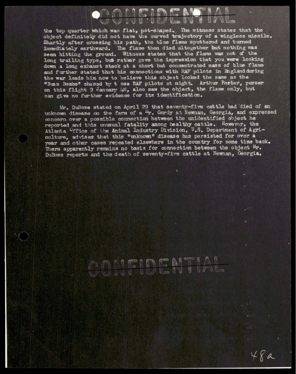 Folha datilografada com carimbo CONFIDENTIAL riscado e dois parágrafos de texto.