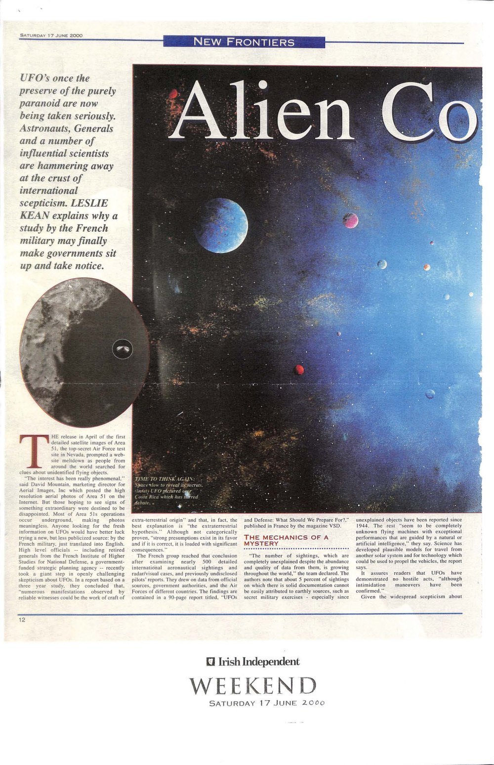 Página de jornal com ilustração de planetas e o título Alien Concept.