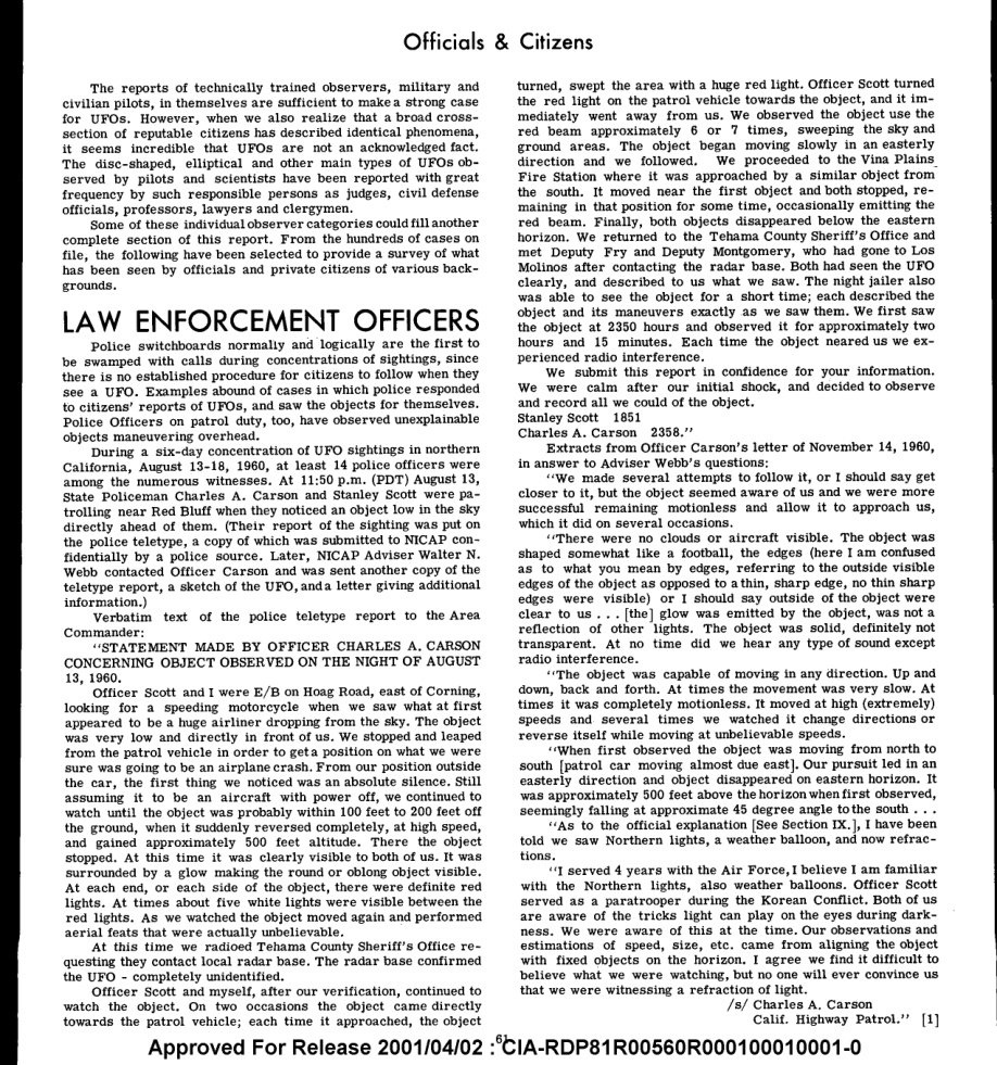 Página impressa em duas colunas com o título Law Enforcement Officers e o texto de um teletipo policial entre aspas.