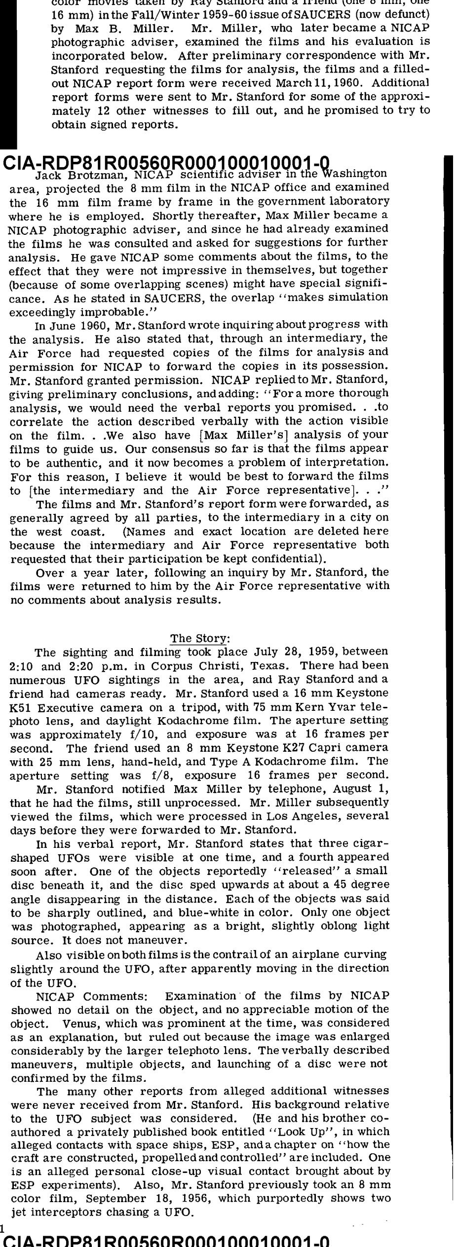 Texto datilografado sobre os filmes de Ray Stanford, com o subtítulo The Story