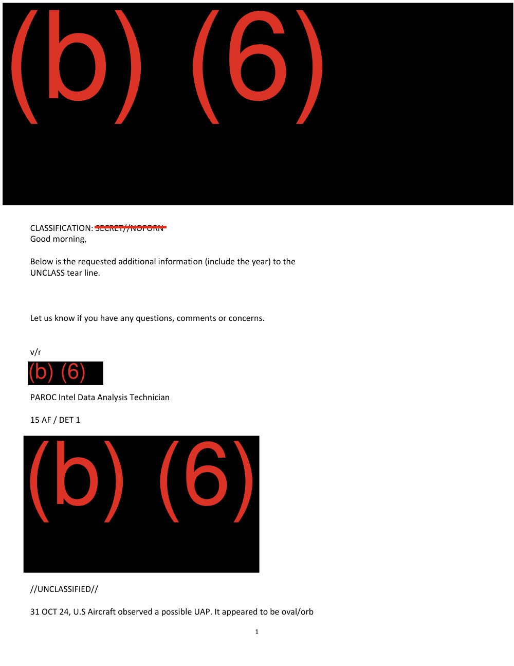 Página de e-mail impresso com remetente e destinatários tarjados.