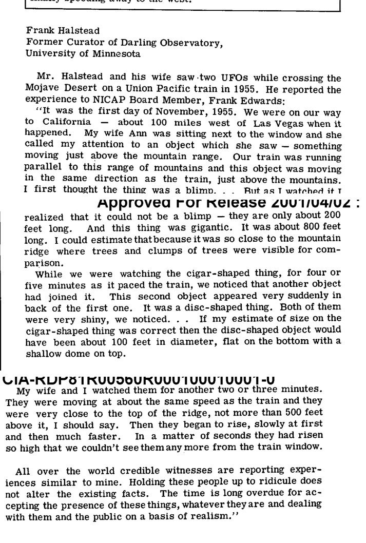Recorte de colunas impressas com o relato de Frank Halstead sobre 1º de novembro de 1955.