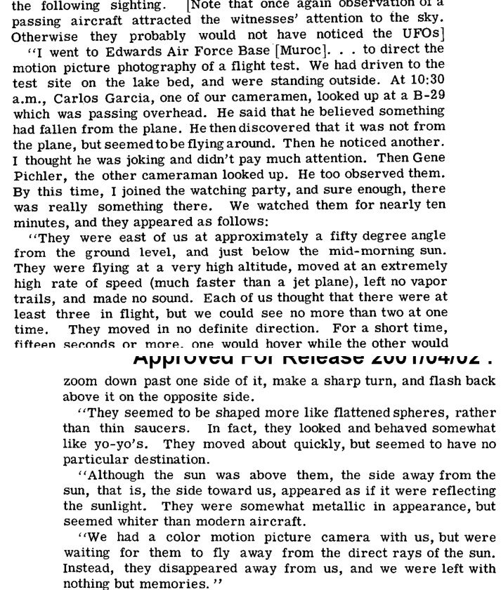 Recorte de colunas impressas com o relato datado de 30 de setembro de 1952 sobre a Base Aérea de Edwards.