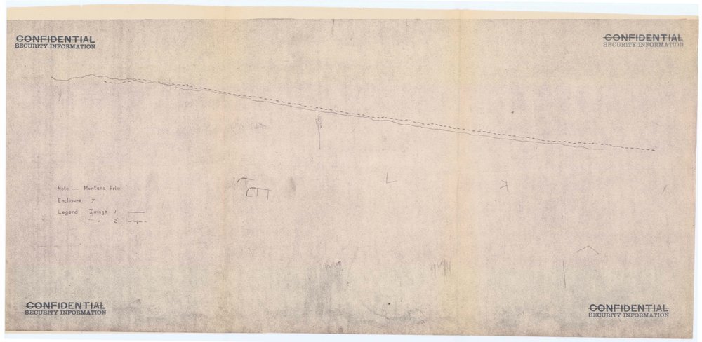 Folha larga com duas linhas quase paralelas, uma contínua e outra tracejada, descendo da esquerda para a direita, e legenda manuscrita no canto inferior esquerdo.