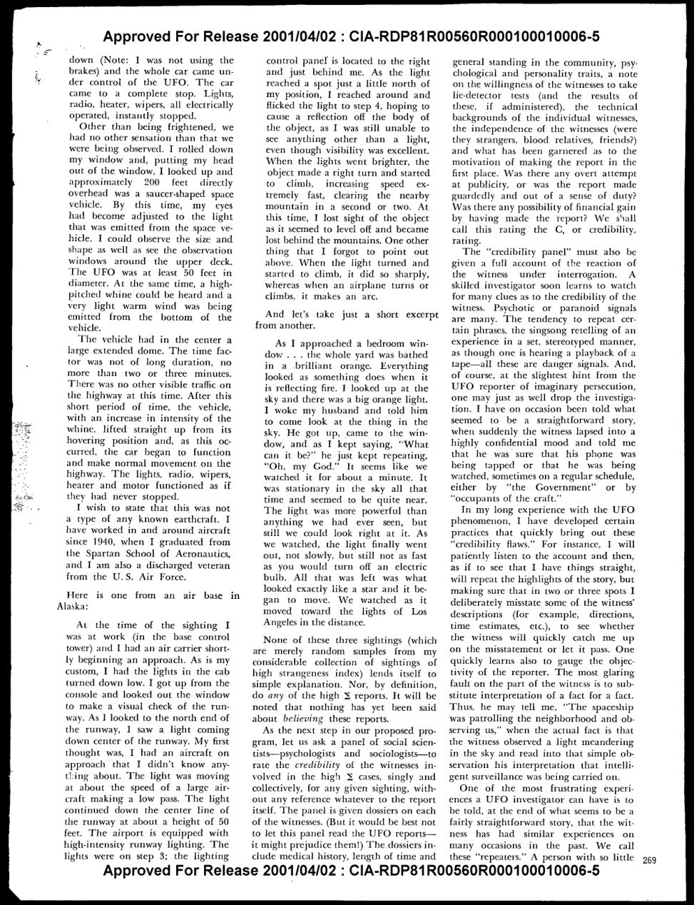 Página de revista em três colunas de texto, com relatos em recuo e o número 269 no canto inferior