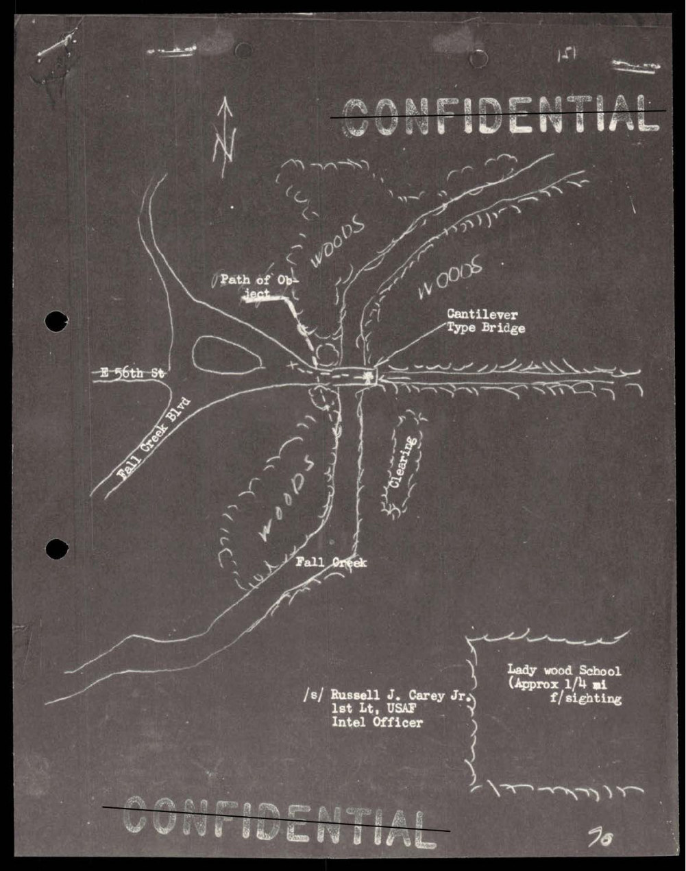 Mapa do cenário e do caminho atribuído ao objeto, com a ponte, vias, bosque e clareira.