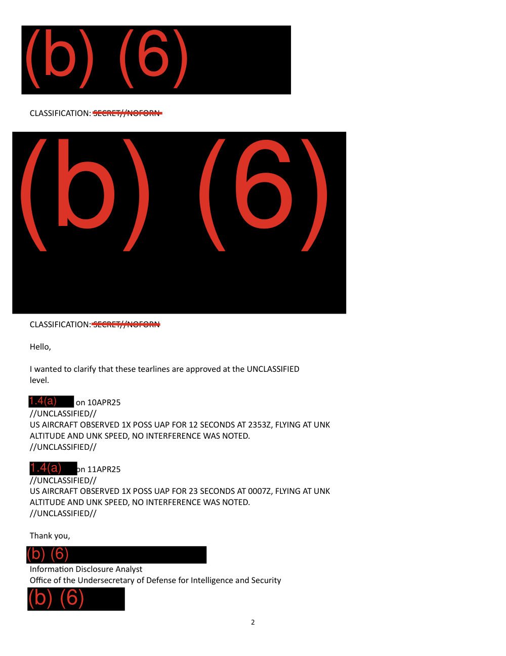 E-mail impresso com tarjas, duas frases curtas de resumo em maiúsculas e a assinatura de um analista tarjada.