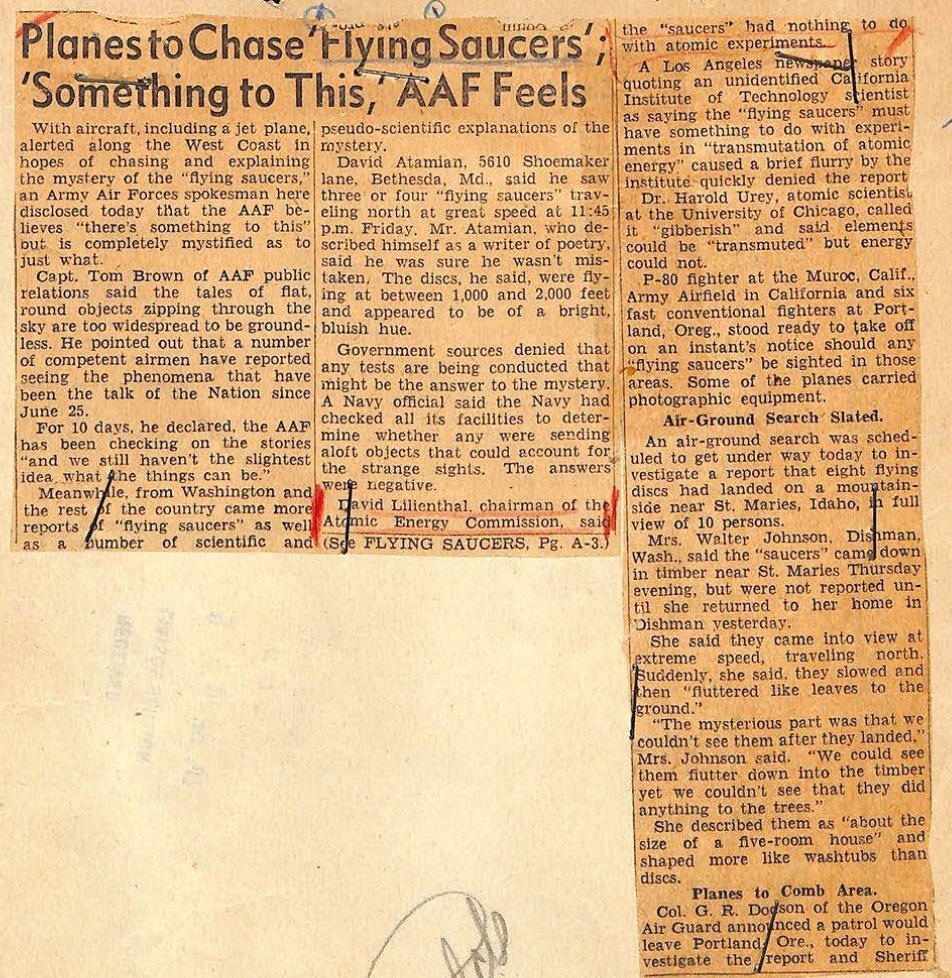 Recorte de jornal em três colunas, com uma coluna mais longa à direita sob o intertítulo Air-Ground Search Slated.