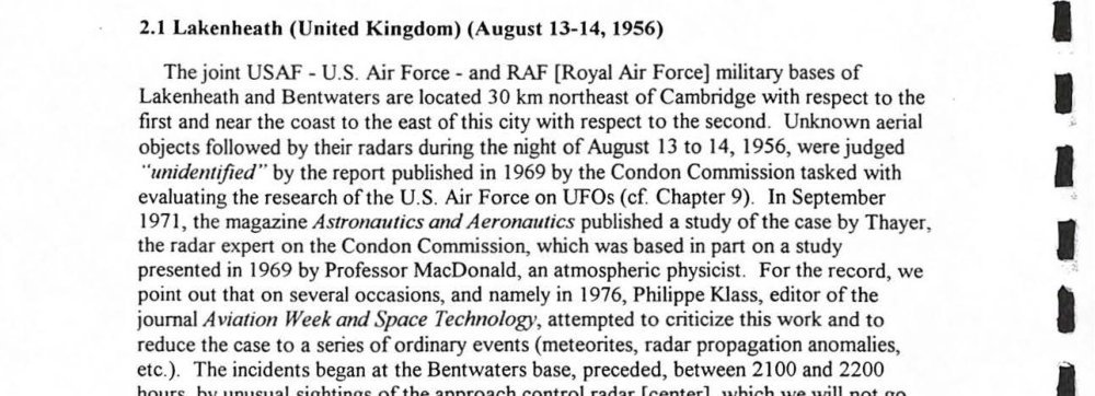 Trecho do relatório COMETA com o início do caso Lakenheath.