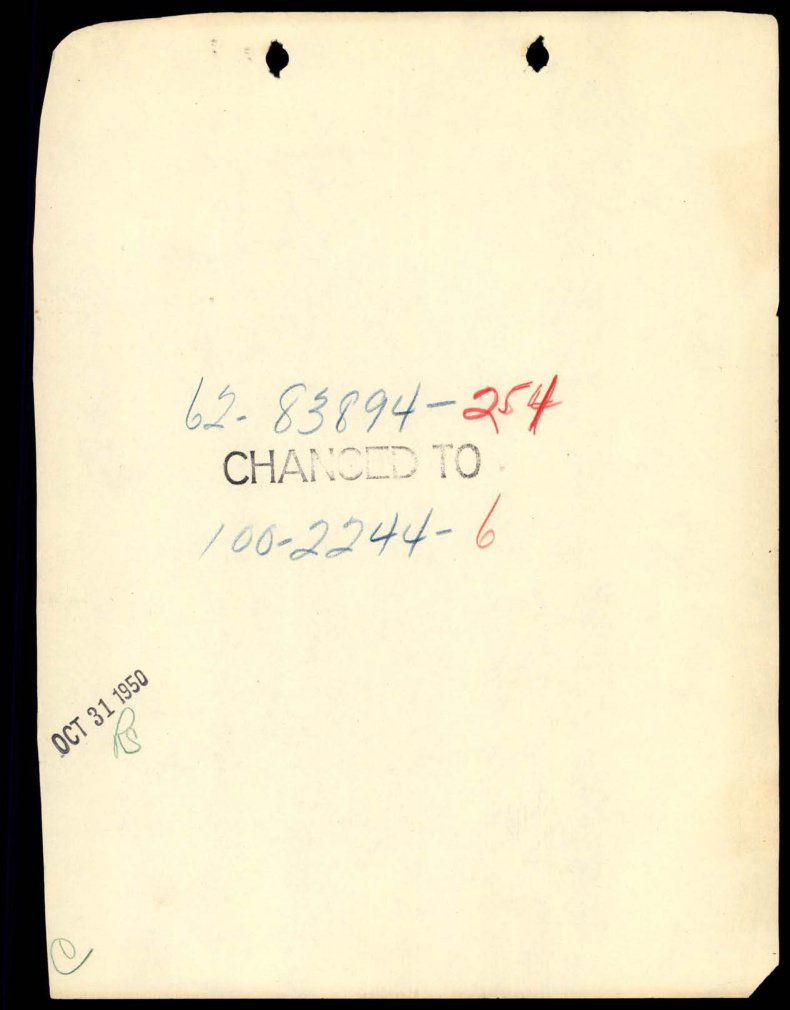 Folha clara quase vazia com numeração manuscrita 62-83894-254, carimbo CHANGED TO e 100-2244-6