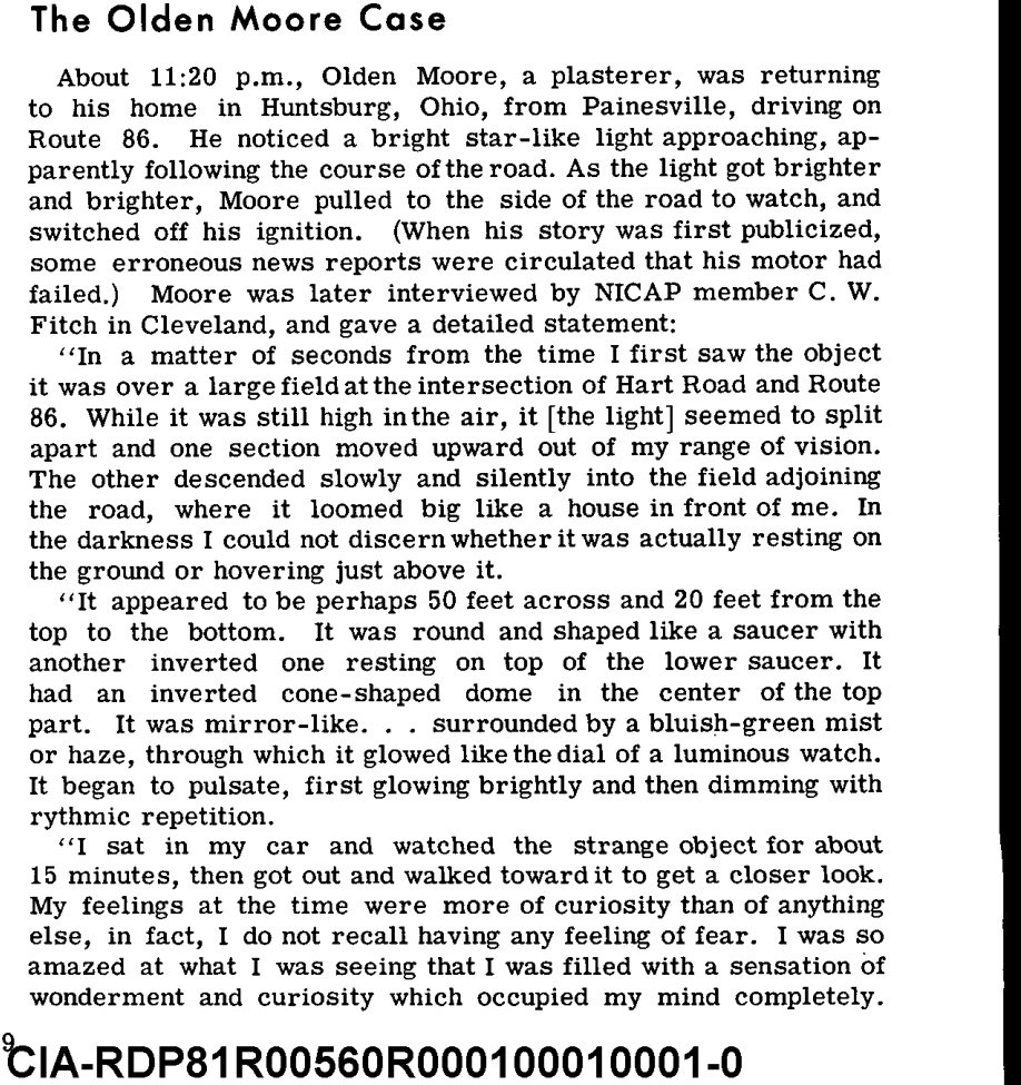 Coluna de texto impresso com o título The Olden Moore Case.