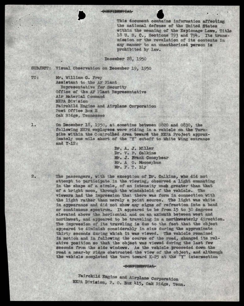 Memorando datilografado de 28 de dezembro de 1950 com a lista de cinco funcionários e dois parágrafos numerados.
