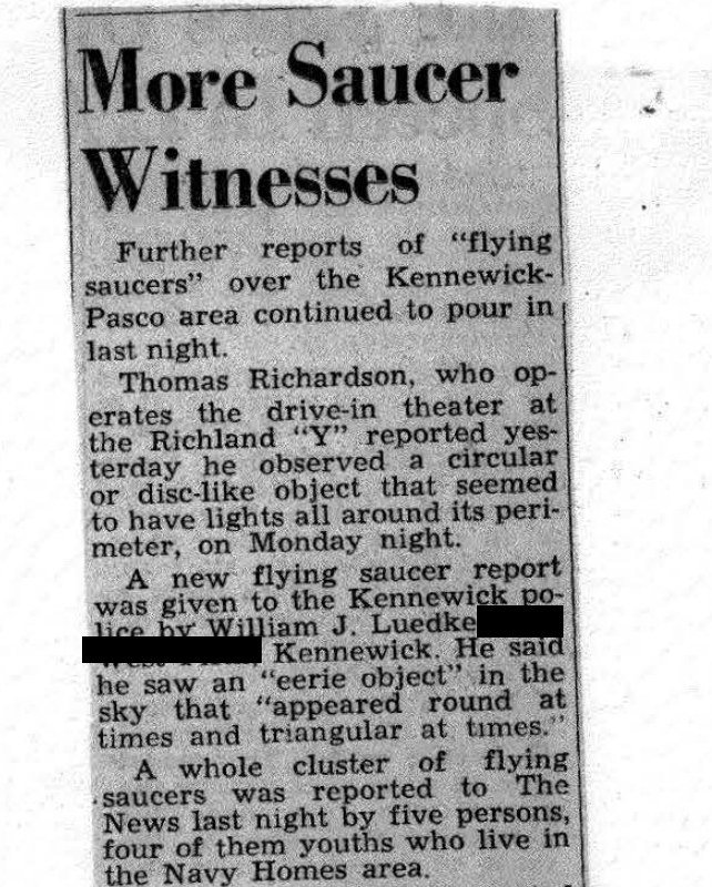Recorte de jornal em inglês com o título More Saucer Witnesses.