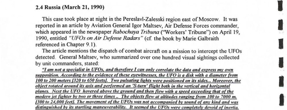 Trecho do relatório COMETA sobre o artigo do general Maltsev de 1990.