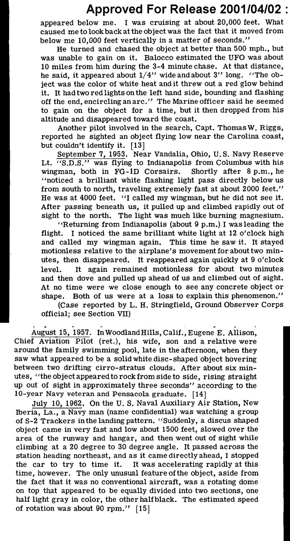 Dois trechos de texto impresso em inglês unidos, o segundo começando com August 15, 1957.