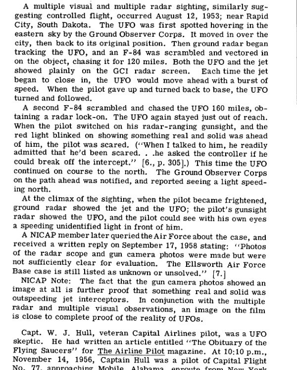 Coluna de texto impresso sobre o caso de Rapid City, 1953.