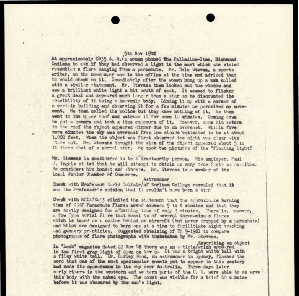 Folha datilografada com a data 5th Nov 1948 no alto e cinco parágrafos, um deles encabeçado pela palavra Astronomer.
