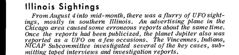 Recorte de página com o título Illinois Sightings e um parágrafo em itálico.