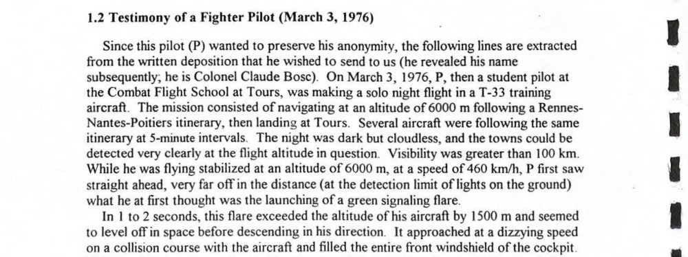 Trecho do relatório COMETA com o título e o início do depoimento do piloto de T-33.
