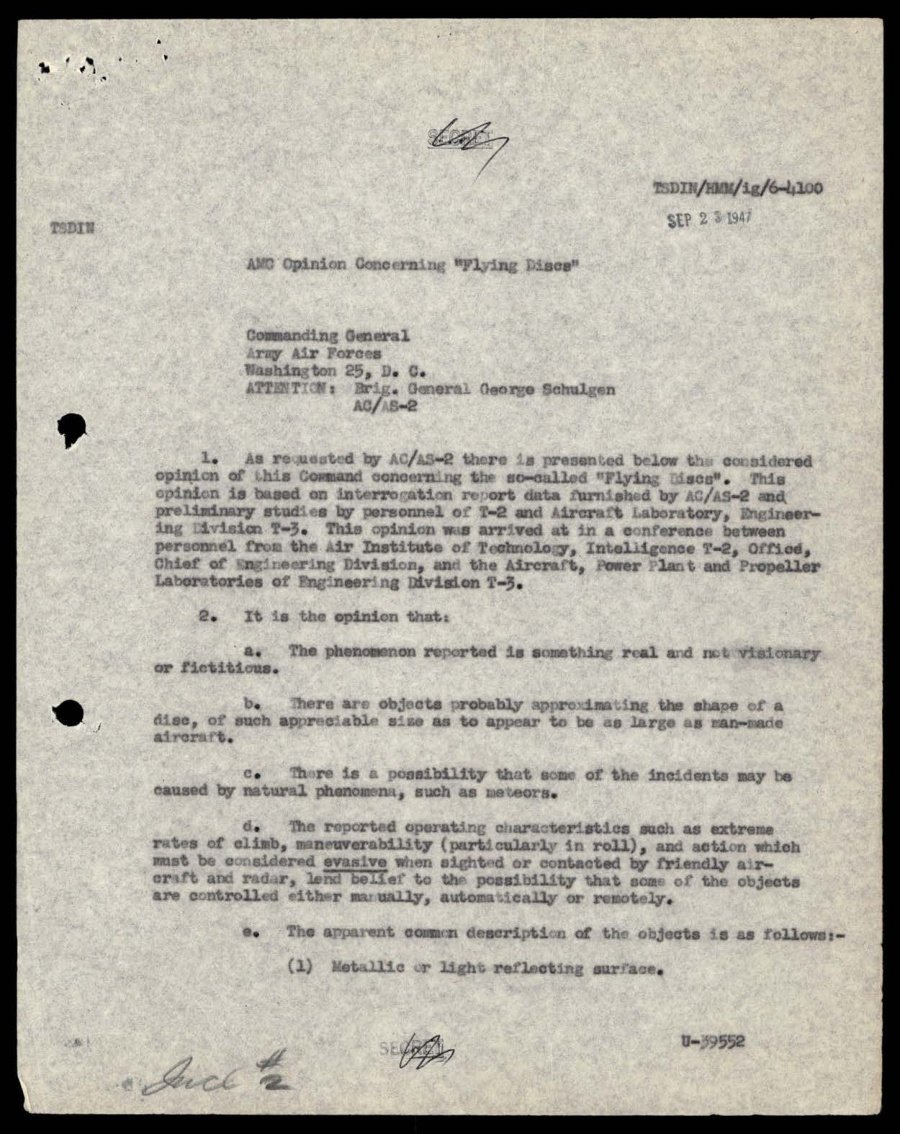 Página datilografada com carimbo de data SEP 23 1947, marcas de sigilo riscadas e itens numerados de a a e.